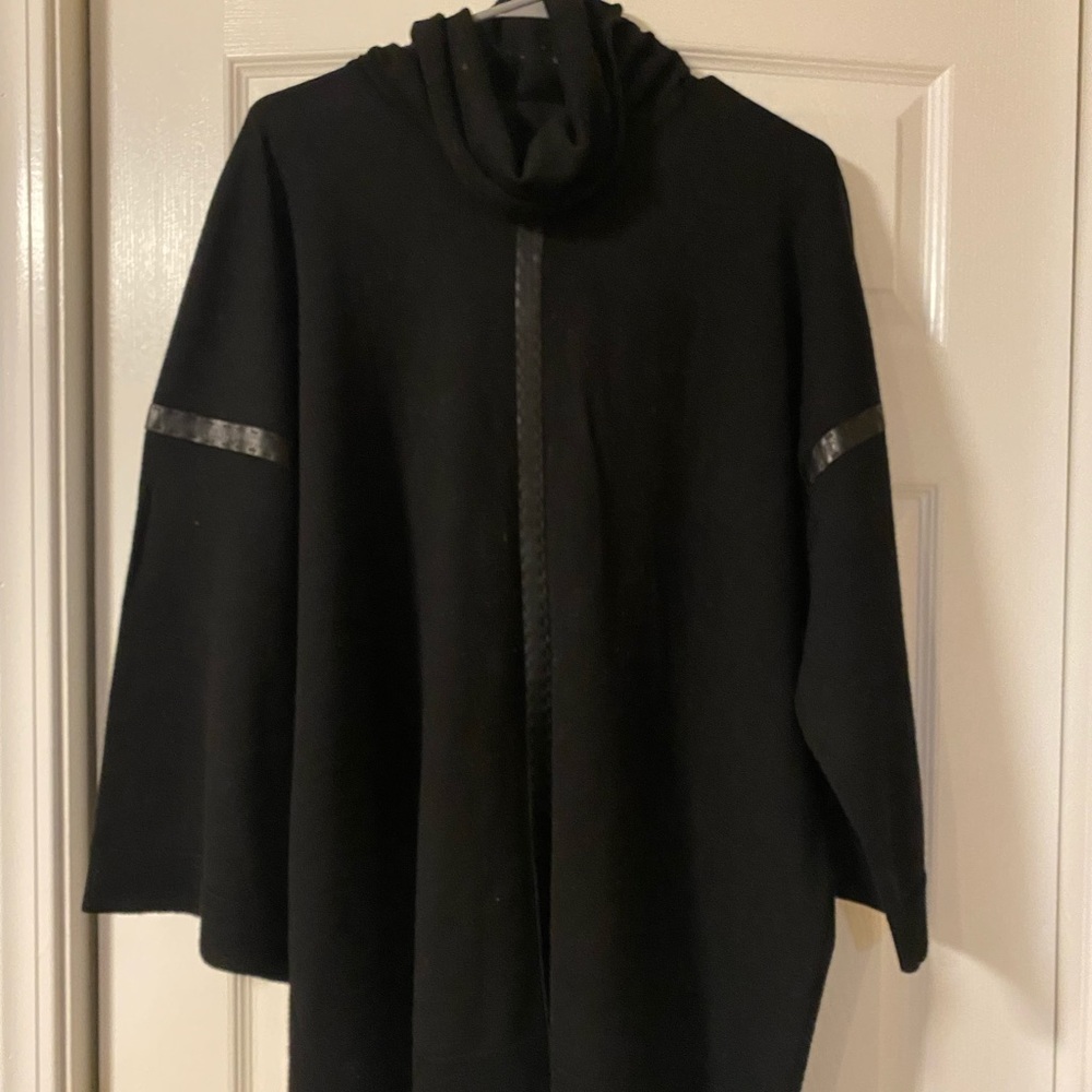 Black Cowl Neck Tunic Sweater with Leather Accents